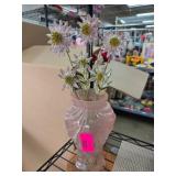 Pink Glass Vase with Decorative Flowers