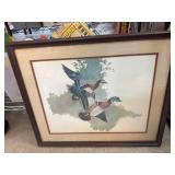 Framed Artwork of Flying Ducks by Solberg