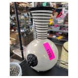 Black and White Ceramic Vase With Textured Detaili