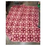 Red and Pink Patchwork Quilt With Damage