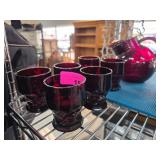 Ruby Red Glass Pitcher and Matching Cups Set