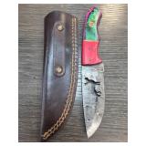 Damascus Steel Knife with Leather Sheath