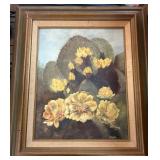 Framed Oil Painting of Cactus With Yellow Blossoms