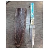 Damascus Steel Knife with Leather Sheath