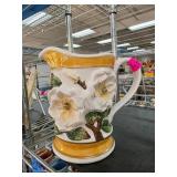 Floral Ceramic Pitcher with Embossed Design