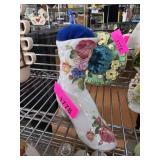 Porcelain Boot Figurine w Floral Design Pincushion