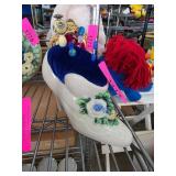 Ceramic Shoe Pin Cushion With Blue Velvet Inset