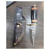 Damascus Steel Knife with Leather Sheath