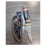 Custom Knife with Damascus Blade and Sheath