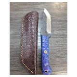 Handcrafted Knife With Blue Handle and Sheath
