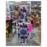 Blue and White Ceramic Vase with Floral Design