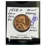 1958-D Lincoln Cent Gem Red Mint Error