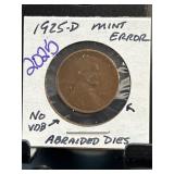 1925-D Lincoln Wheat Cent with Mint Error