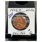 1956-D Lincoln Wheat Cent, Gem Red