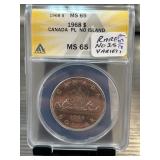 1968 Canada $1 PL No Island Variety, MS65