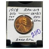 1958-D/D Lincoln Cent RPM-013 Gem Red