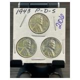 1943 P-D-S Lincoln Steel Cents