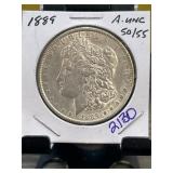 1889 Morgan Silver Dollar, AUNC Condition