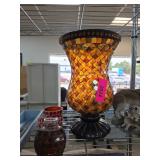 Mosaic Glass Hurricane Vase and Candle Holders