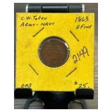 1863 Civil War Army-Navy Token, EF Condition