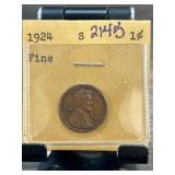 1924-S Lincoln Wheat Cent in Fine Condition