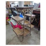 Scrolled Metal and Wood Tiered Shelf Unit