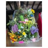 Plastic Bin With Assorted Artificial Florals