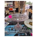 Pink Glass Pedestal Dish With Fluted Edge