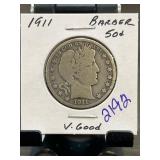 1911 Barber Half Dollar in Good Condition
