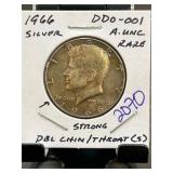 1966 Kennedy Half Dollar DDO-001 AU