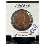 1953-S Lincoln Wheat Cent in CH. UNC Condition