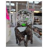Bronze Elephant Trio with Glass Sphere