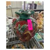 Glazed Ceramic Vase With Floral and Leaf Motif