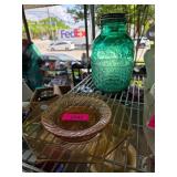 Decorative Vase, Glass Jar, and Pink Glass Plates