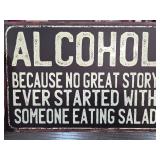 Metal Sign With Alcohol-Themed Quote