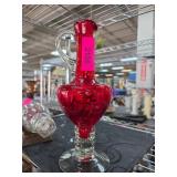 Red Glass Decanter with Clear Handle