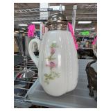 White Glass Pitcher with Pink Floral Design