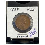 1933 Lincoln Wheat Cent Coin in Holder