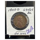 1942-D Lincoln Wheat Cent in CH. UNC Condition