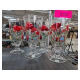 Four Glass Tumblers with Floral Design