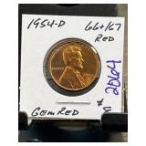 1954-D Lincoln Wheat Cent Gem Red Graded 66/67