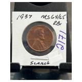 1937 Lincoln Wheat Cent MS64/65 RB