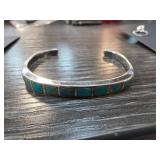 Sterling Silver Cuff Bracelet w Turquoise Inlay 16