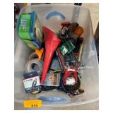 Plastic Bin of Assorted Tools and Supplies
