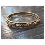 Gold-Toned Floral Bangle Bracelet With Safety Chai
