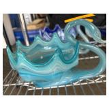 Blue Glass Swan-Shaped Decorative Bowl