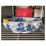 White and Blue Ceramic Bowl with Floral Motif