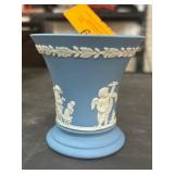Wedgwood Blue Jasperware Bud Vase w Cherub Motif