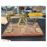 Brass Balance Scale With Wood Base