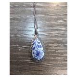 Sterling Silver Necklace with Blue Floral Pendant